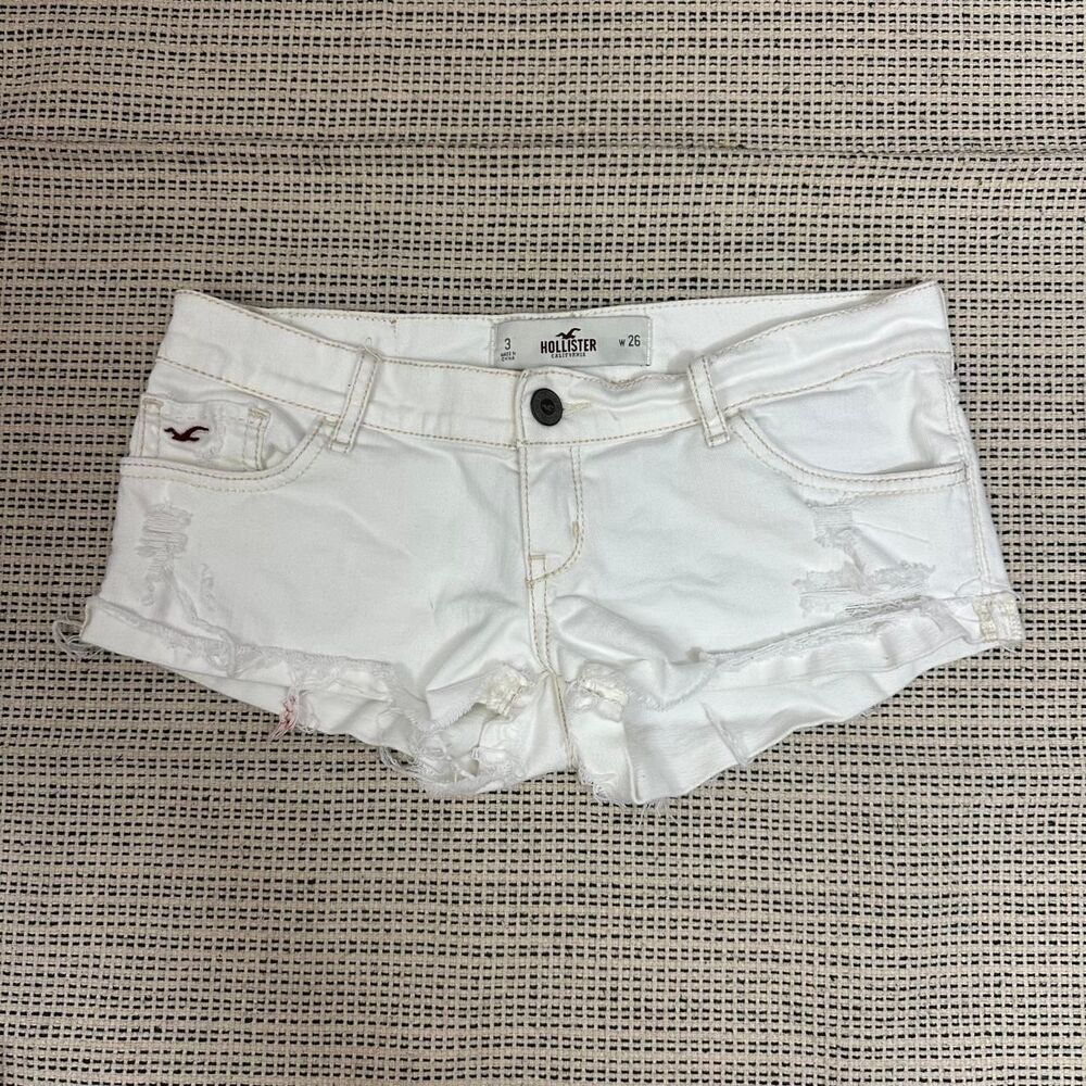 Y2K Hollister Low Rise Raw Hem White Denim Micro Mini Shorts